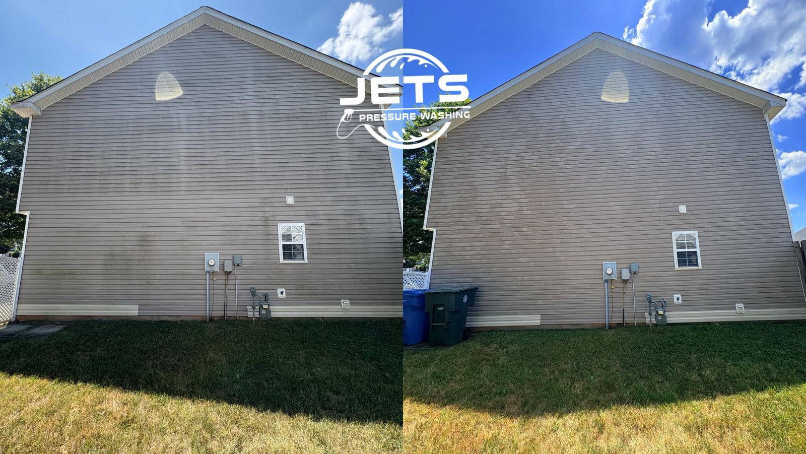 Gable end siding cleaning before and after