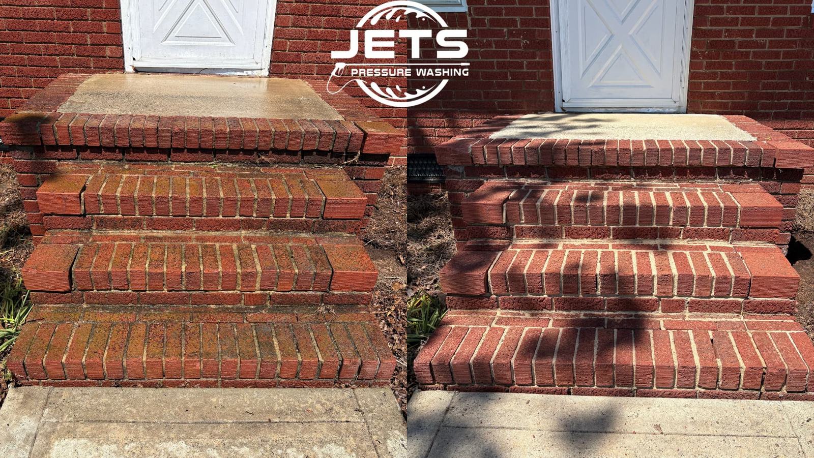 Brick front steps cleaning removing moss and dirt